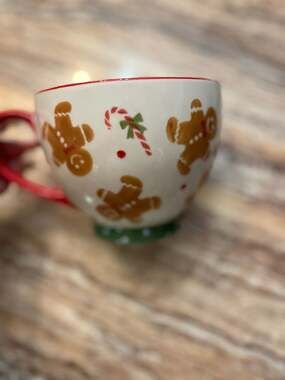 Sleigh Bell Bistro Gingerbread Man and Candy Cane Christmas Footed Mug